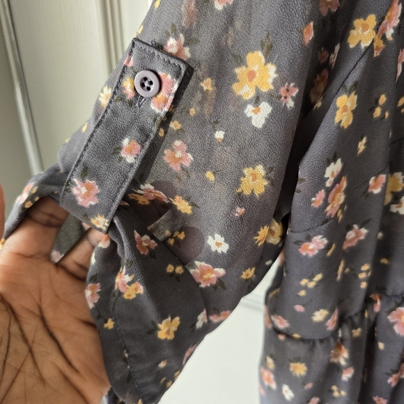 Torrid Floral Sheer Chiffon Tunic Shirt Sz 2X Babydoll High Low Roll Tab Sleev - Picture 6 of 12